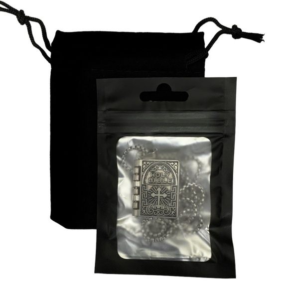 Bible Necklace 4 Pages Turnable Lords Prayer Pages 27” Box Chain Silver Tone - Picture 9 of 16